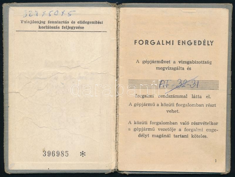 1974 Debreen, gépjármű forgalmi engedély Warsawa 223 típusú kocsihoz