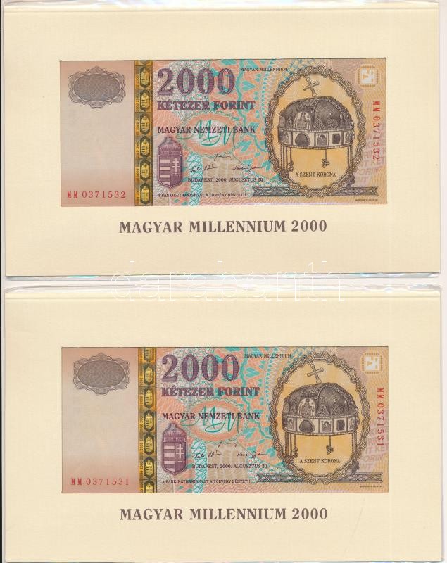 2000. 2000Ft (2x) 'Millenium' eredeti, bontatlan díszcsomagolásban, sorszámkövetők 'MM 0371531 - MM 0371532' T:I Adamo F56A