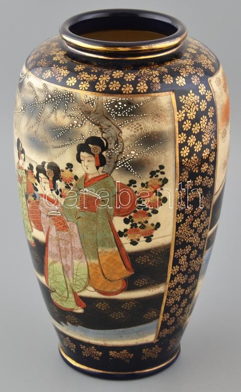 Japán díszváza, fajansz, jelzett, 1900-20. körül. Kopásnyomokkal, m: 32,5 cm - Image 2