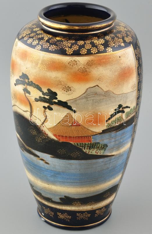 Japán díszváza, fajansz, jelzett, 1900-20. körül. Kopásnyomokkal, m: 32,5 cm - Image 3