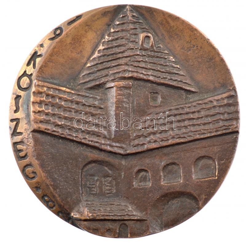 Gömbös László (1926-) 1982. 'Nemzetközi Gyógyszerészeti Szimpózium Kőszeg 1982' öntött bronz emlékérem (76mm) T:1- kis patina Hungary 1982. 'International Symposium on Hospital Pharmacy Kőszeg 1982' cast bronze commemorative medal.