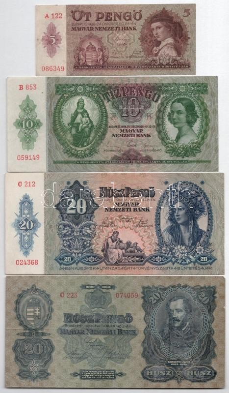 1930-1945. 5P-100P (7xklf) T:III,III- közte szép papír, folt, kis szakadás, fakult nyomat
