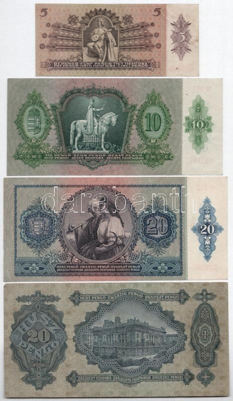 1930-1945. 5P-100P (7xklf) T:III,III- közte szép papír, folt, kis szakadás, fakult nyomat - Image 2