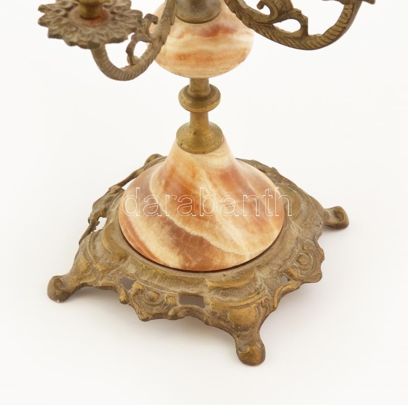 2 db Ónix berakású, bronz gyertyatartó, sérülésekkel, m: 25 cm - Image 2
