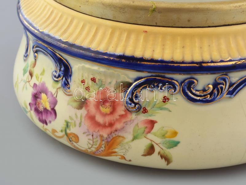W&R Carlton porcelán kínáló tál jelzett ezüstözött alpakka peremmel. Kézzel festett, hajszálrepedéssel. d: 23 cm - Image 2