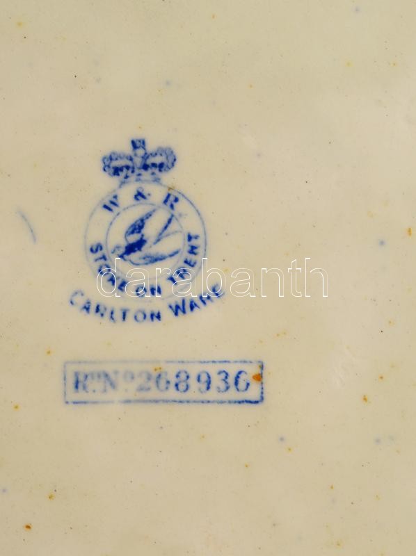 W&R Carlton porcelán kínáló tál jelzett ezüstözött alpakka peremmel. Kézzel festett, hajszálrepedéssel. d: 23 cm - Image 3