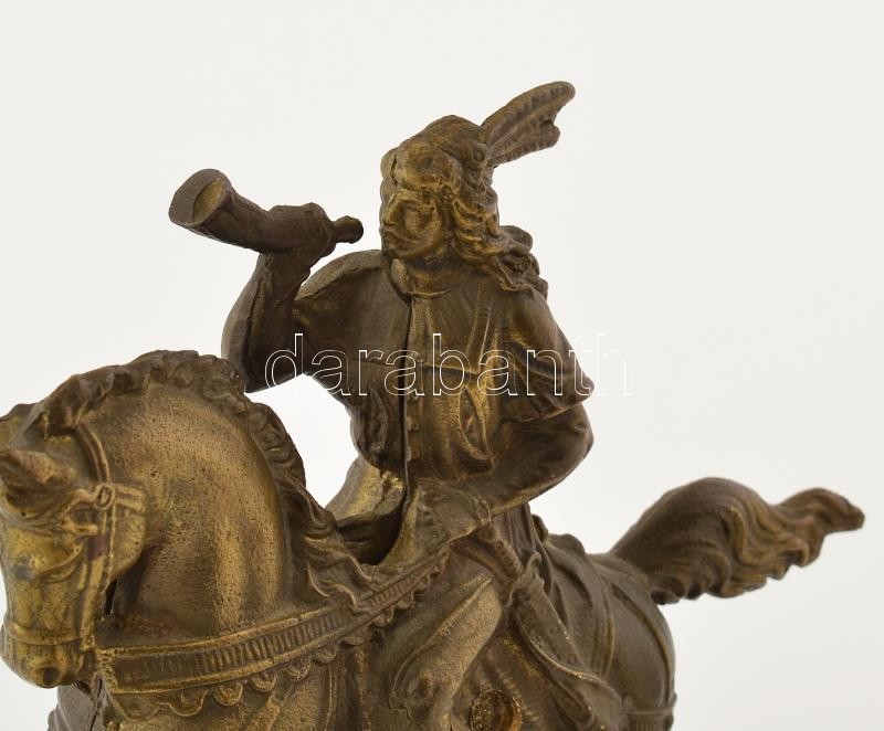 DEP jelzéssel: Vadász a lovon. Öntött, patinázott bronz, 3 db részből áll. m: 19 cm - Image 2