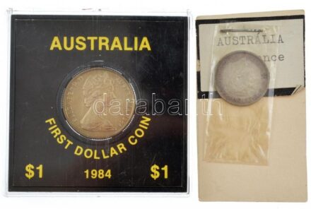 Ausztrália 1948. 6p Ag 'VI. György' + 1984. 1$ Al-bronz 'II. Erzsébet' műanyag dísztokban T:1-2- patina Australia 1948. 6 Pence Ag 'George VI' + 1984. 1 Dollar Al-bronze 'Elizabeth II' in plastic hardcase C:UNC-VF patina Krause KM#38a, #77
