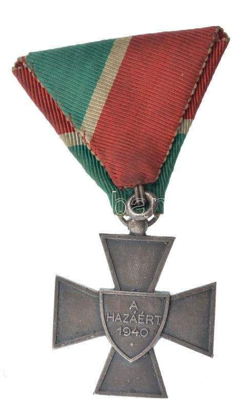 1940. 'Nemzetvédelmi Kereszt / A Hazáért' hadifém kitüntetés mellszalaggal T:1-,2 Hungary 1940. 'National Defense Cross' war metal decoration with ribbon C:AU,XF NMK 442. - Image 2
