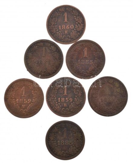Ausztria 1859-1885. 1kr Cu (7db/5xklf) T:2-,3 Austria 1859-1885. 1 Kreuzer Cu (7pcs/5xdiff) C:VF,F