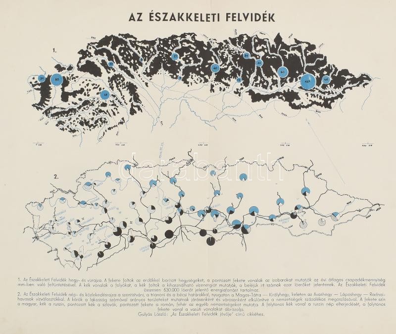 cca 1939 Az északkeleti Felvidék, térkép, 33×38 cm