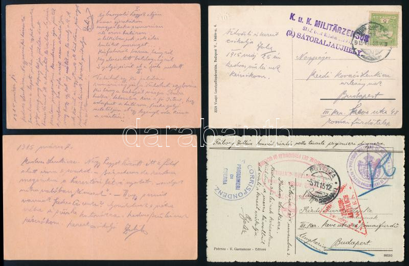 1916-17 össz. 13 db I. világháborús tábori posta. Tábory Zoltántól, a a M. kir. 4. nagyváradi honv. gyal. ezred zászlósától. Részben olasz hadifogságból küldve, Kézdi-Kovács Lenkének, Kézdi-Kovács László (1864-1942)