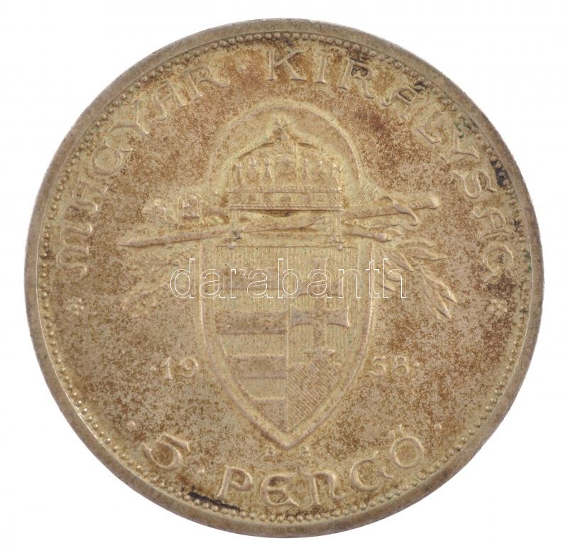 1938. 5P Ag 'Szent István' T:1- patina, kis ph Adamo P8.1
