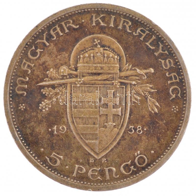 1938. 5P Ag 'Szent István' T:1- patina, kis ph Adamo P8.1