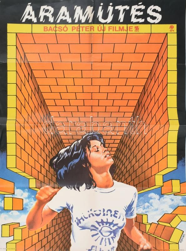 Mayer Gyula (1942-2002): Áramütés, Bacsó Péter új filmje, plakát, hajtott, 84×56 cm