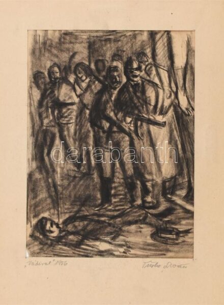 Tüske István (?- ): Vádirat 1956. Ceruza, papír, jelzett, lapszéli gyűrődésekkel, szakadással, 29,5x21 cm