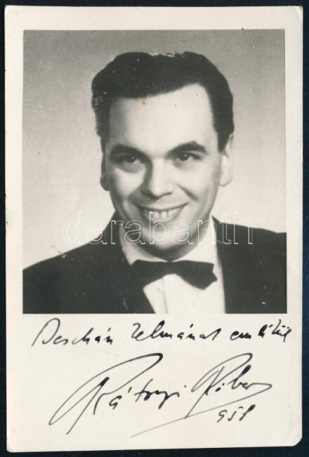 Rátonyi Róbert (1923-1992) színész aláírása az őt ábrázoló fotón