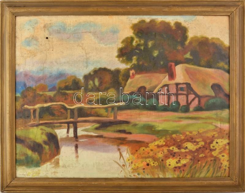 László jelzéssel: kompozíció. Olaj, vászon, lyukas. Keretben 55x78 cm