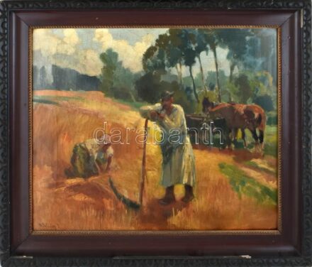 Burchard-Bélaváry István (1864-1933): Aratók. Olaj, vászon, jelzett, keretben 55x68 cm