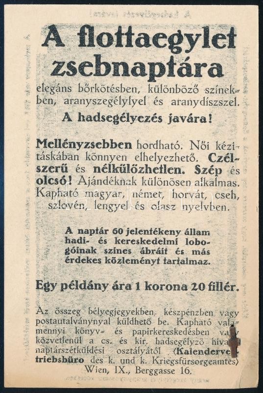 A Flottaegylet zsebnaptárának reklámlapja