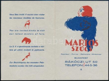 1941 Martos Szűcs (Budapest Rákóczi út 50.) reklámlapja