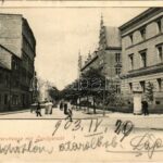 1903 Racibórz, Ratibor; Zwingerstrasse mit Landgericht / street view, restaurant and hotel, district court (EK)