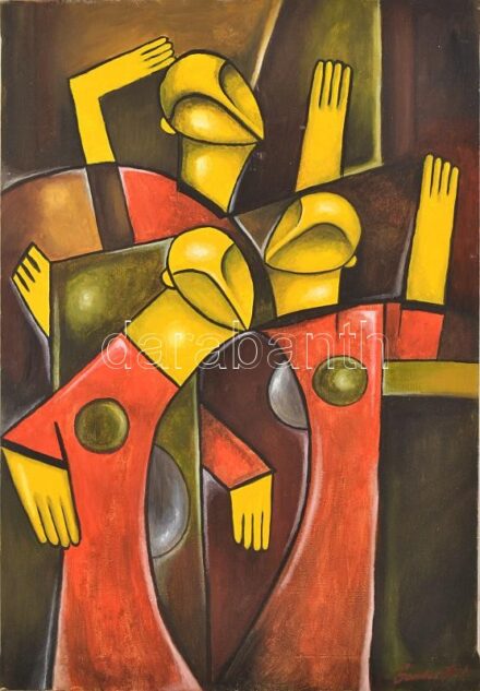 Szendrei József (1989-, 'Pesti Józsi'): Alakok. Olaj, vászon. Jelzett. 75,5x52 cm