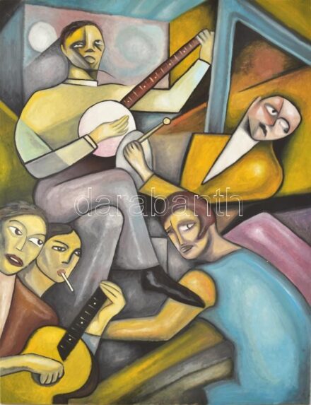 Szendrei József (1989-): Zenészek. Olaj, vászon. Hátoldalon jelzett. 100x75 cm