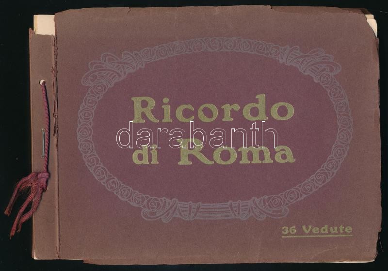cca 1910 Ricordo di Roma, album 36 db különféle városképpel, sérült papírkötésben, 15x20 cm