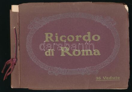 cca 1910 Ricordo di Roma, album 36 db különféle városképpel, sérült papírkötésben, 15x20 cm