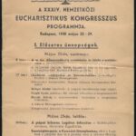 1938 Bp., XXXIV. Nemzetközi Eucharisztikus Kongresszus programja, tervezet, hajtott, heklyenként kissé foltos, apró sérülésekkel