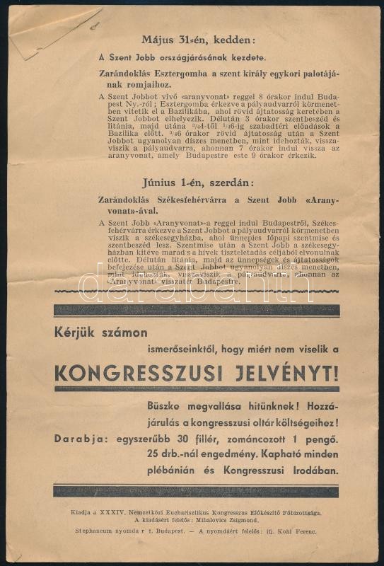 1938 Bp., XXXIV. Nemzetközi Eucharisztikus Kongresszus programja, tervezet, hajtott, heklyenként kissé foltos, apró sérülésekkel - Image 2