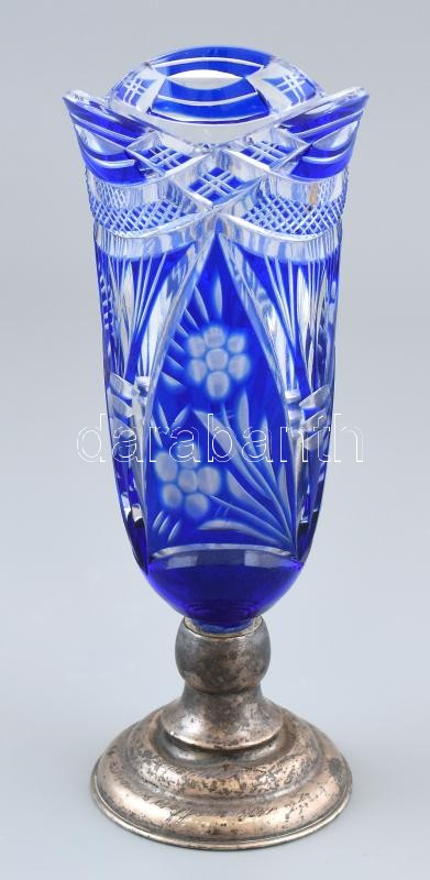 Ezüst (Ag) talpú kristály váza. Hibátlan. 23 cm