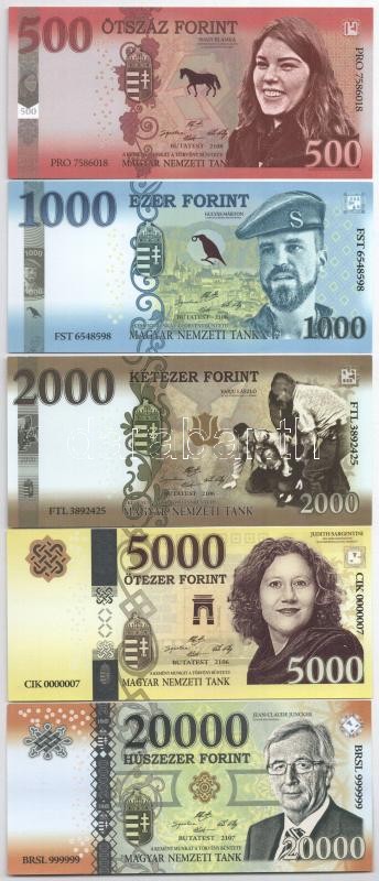 2018. 'Soros pénz' 500Ft + 1000Ft + 2000Ft + 5000Ft + 20.000Ft fantázia bankjegy T:I