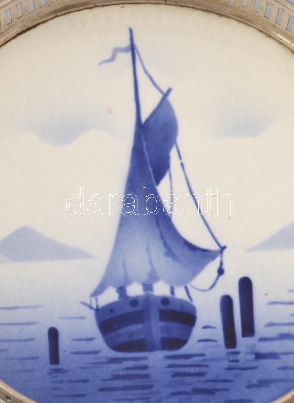2 db fajanszbetétes tálka, fém peremmel, hibátlan, d: 9-10 cm - Image 2