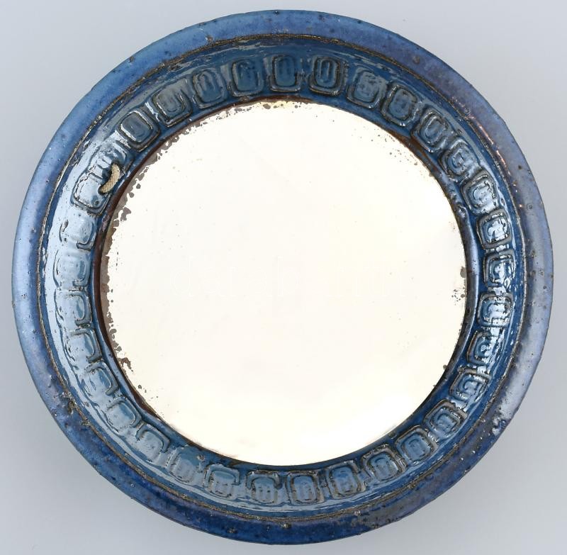 Simon József: Samottos kerámia tükör, hibátlan, jelzett, d: 27,5 cm - Image 2
