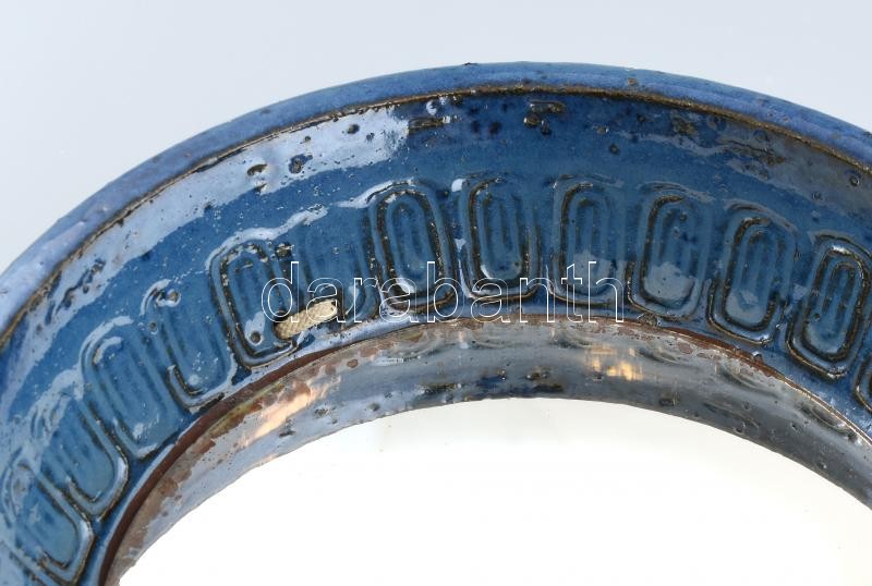 Simon József: Samottos kerámia tükör, hibátlan, jelzett, d: 27,5 cm - Image 3