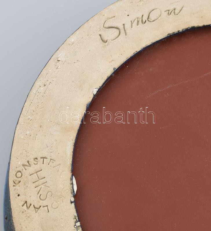 Simon József: Samottos kerámia tükör, hibátlan, jelzett, d: 27,5 cm - Image 4
