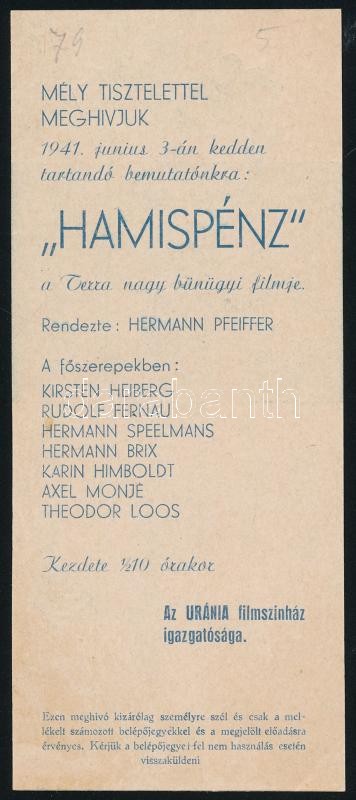 1941 'Hamispénz' bűnügyi film reklámlapja - Image 2