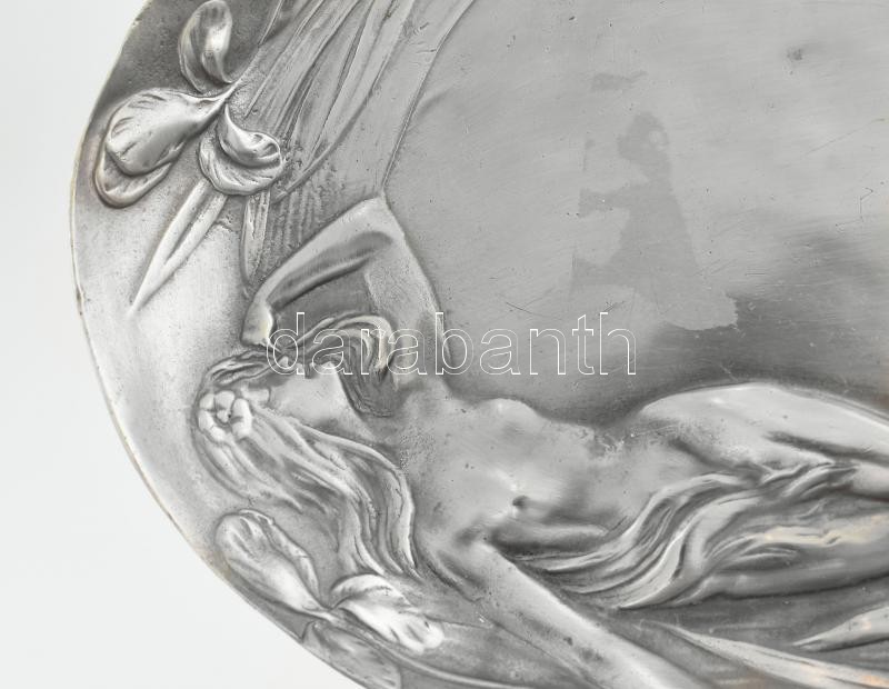 Szecessziós ón tál, jelzett, hibátlan, 23x18 cm - Image 2