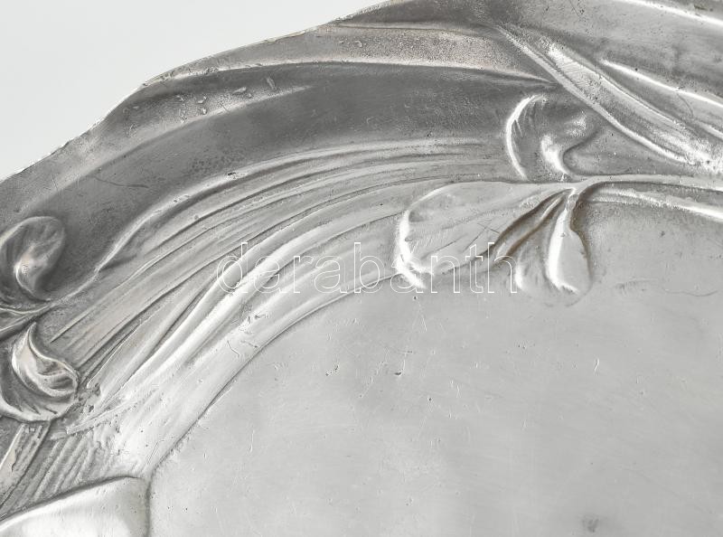 Szecessziós ón tál, jelzett, hibátlan, 23x18 cm - Image 3