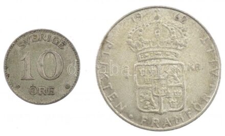 Svédország 1941. 10ö Ag + 1962. 1K Ag 'VI. Gusztáv' T:2 patina Sweden 1941. 10 Öre Ag + 1962. 1 Kronor Ag 'Gustaf VI' C:XF patina
