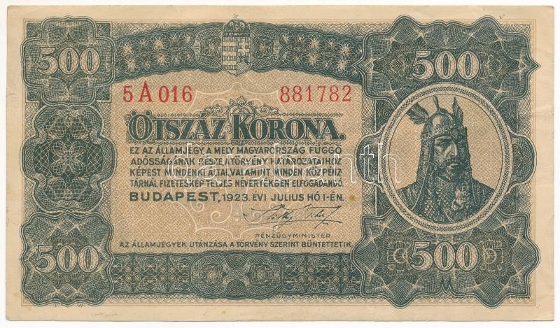 1923. 500K '5A 016 881782' nyomdahely jelölés nélkül T:III Adamo K34
