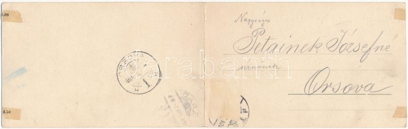 1904 Arad, Andrássy tér. Ifj. Klein Mór kiadása. Kétrészes kinyitható panorámalap / square, 2-tiled folding panoramacard (ragasztónyom / glue marks) - Image 2