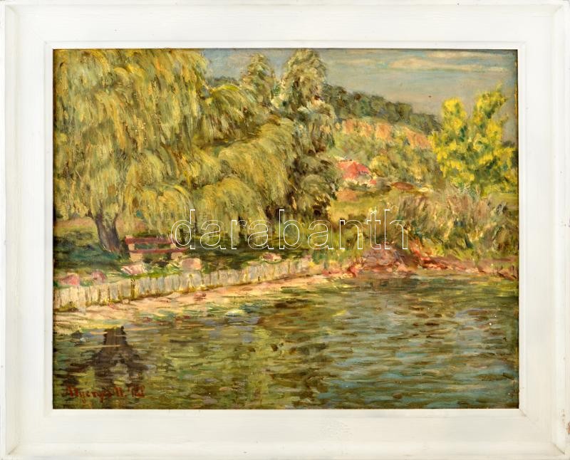 Nyerges Pál (1914-1987): Tópart. Olaj, Vászon, jelzett, 50x64 cm