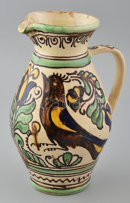 1982 Győrfi Imre korondi kancsó, jelzett, sérült, m: 26 cm