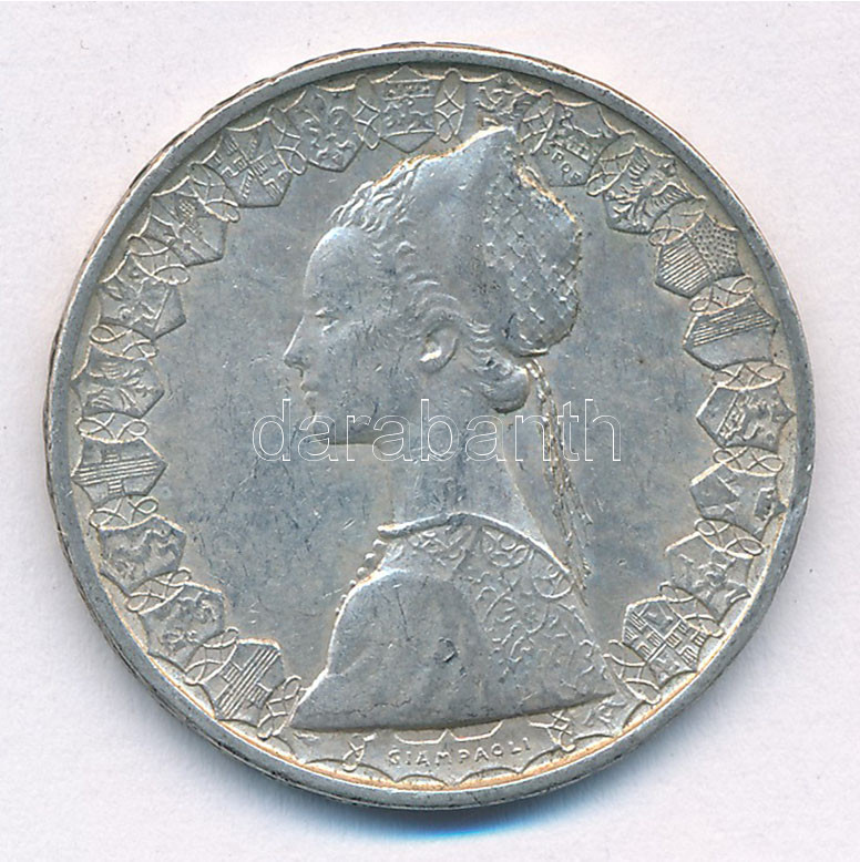 Olaszország 1959R 500L Ag 'Kolumbusz hajói' T:2- patina, ph. Italy 1959R 500 Lire Ag 'Columbus' Ships' C:VF patina, edge error Krause KM#98 - Image 2