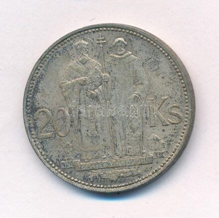 Szlovákia 1941. 20K Ag 'Cirill és Metód' T:2 patina Slovakia 1941. 20 Korun Ag 'St. Kyrill and St. Methodius' C:XF patina Krause KM#7.1
