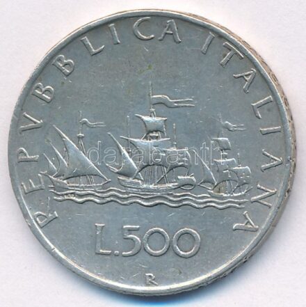 Olaszország 1959R 500L Ag 'Kolumbusz hajói' T:2- patina Italy 1959R 500 Lire Ag 'Columbus' Ships' C:VF patina Krause KM#98
