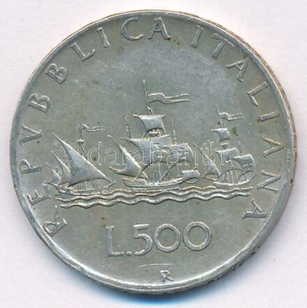 Olaszország 1959R 500L Ag 'Kolumbusz hajói' T:2- patina Italy 1959R 500 Lire Ag 'Columbus' Ships' C:VF patina Krause KM#98